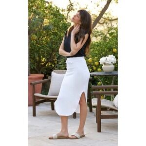 Frank & Eileen Tee Lab White‎ Cotton Drawstring Waist Midi Skirt Size M